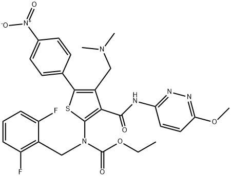Axit carbamic, N-[(2,6-difluorophenyl)metyl]-N-[4-[(dimetylamino)metyl]-3-[[(6-metoxy-3-pyridazinyl)amino]carbonyl]-5-(4 -nitrophenyl)-2-thienyl]-, etyl este